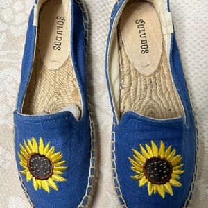 Soludos Blue Espadrilles with Sunflower Embroidery